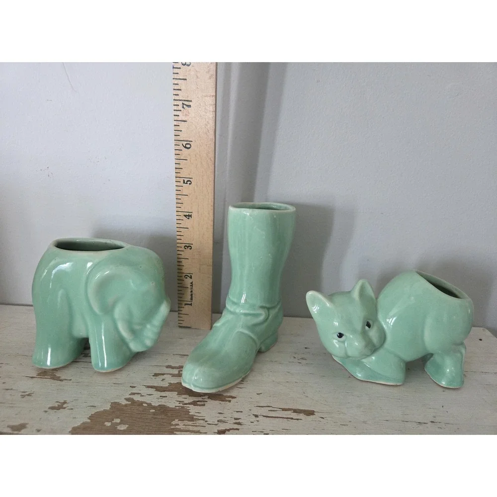 Vintage McCoy Planters, Boot, Pig & Elephant, Jade Green, 1950's